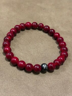 Red Beaded Stretch Bracelet with Accent Bead - Men's Jewelry